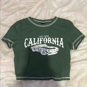 shein green graphic tee with white stitching